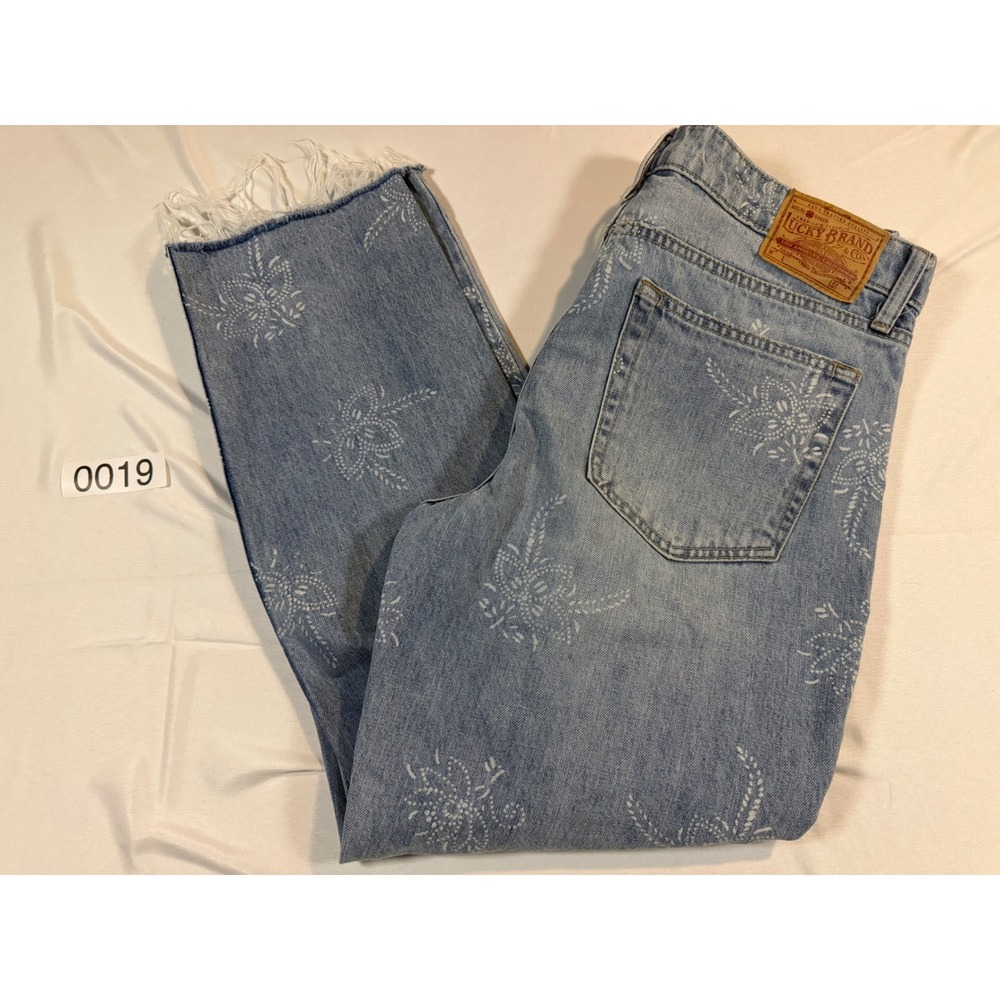 Lucky Brand Sienna Slim Boyfriend Jeans Light Wash Floral Print Frayed Hem 12/31